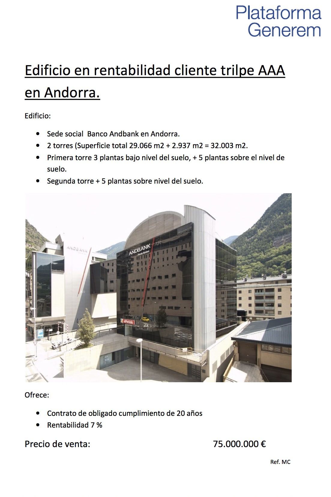 Andbank reactiva l\'operació per vendre la seva seu central per uns setanta milions