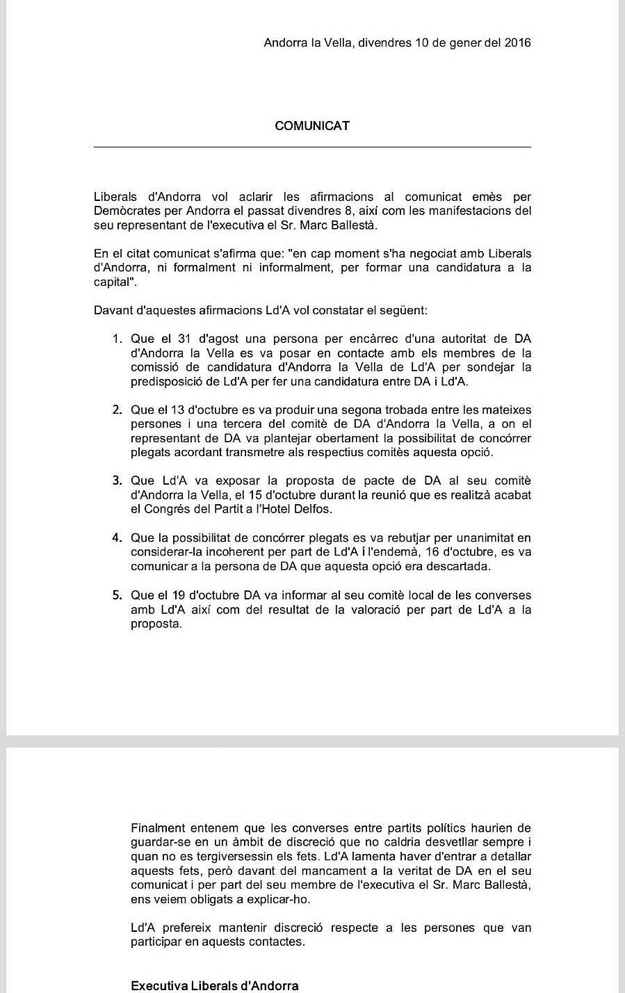 Els pactes comunals encara cuegen: DA pateix amnèsia i no recorda el festeig amb Liberals