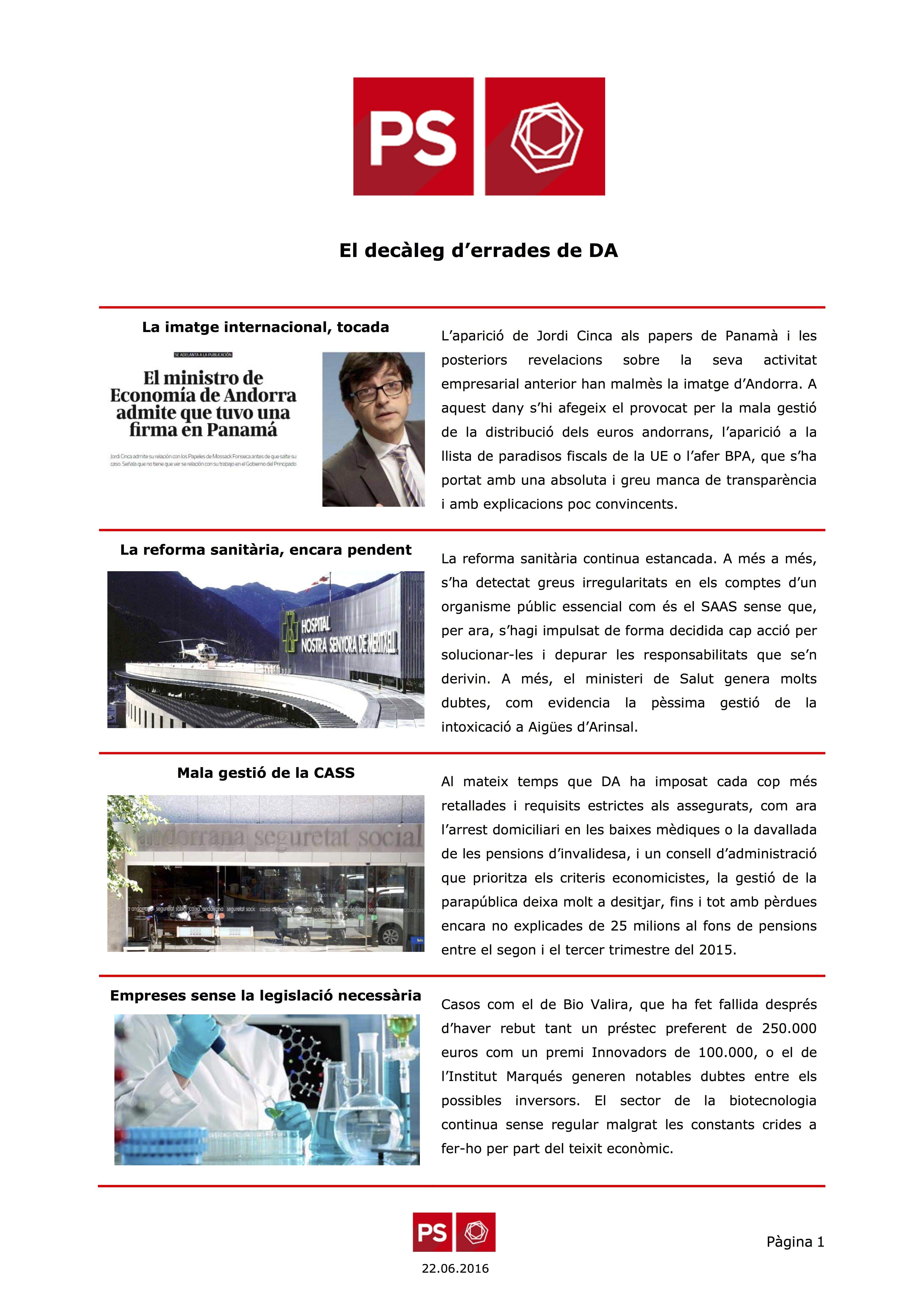 Els deu \'manaments nefastos\' dels demòcrates segons el filtre del PS