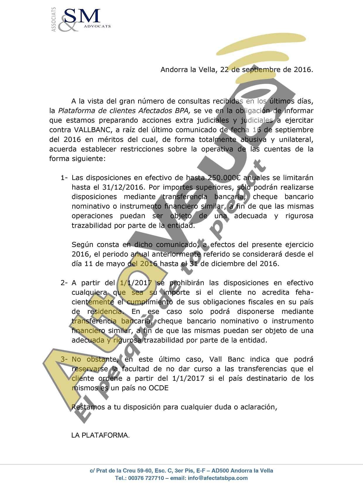 La \'Plataforma Afectats BPA\' anuncia accions contra les noves restriccions a Vall Banc