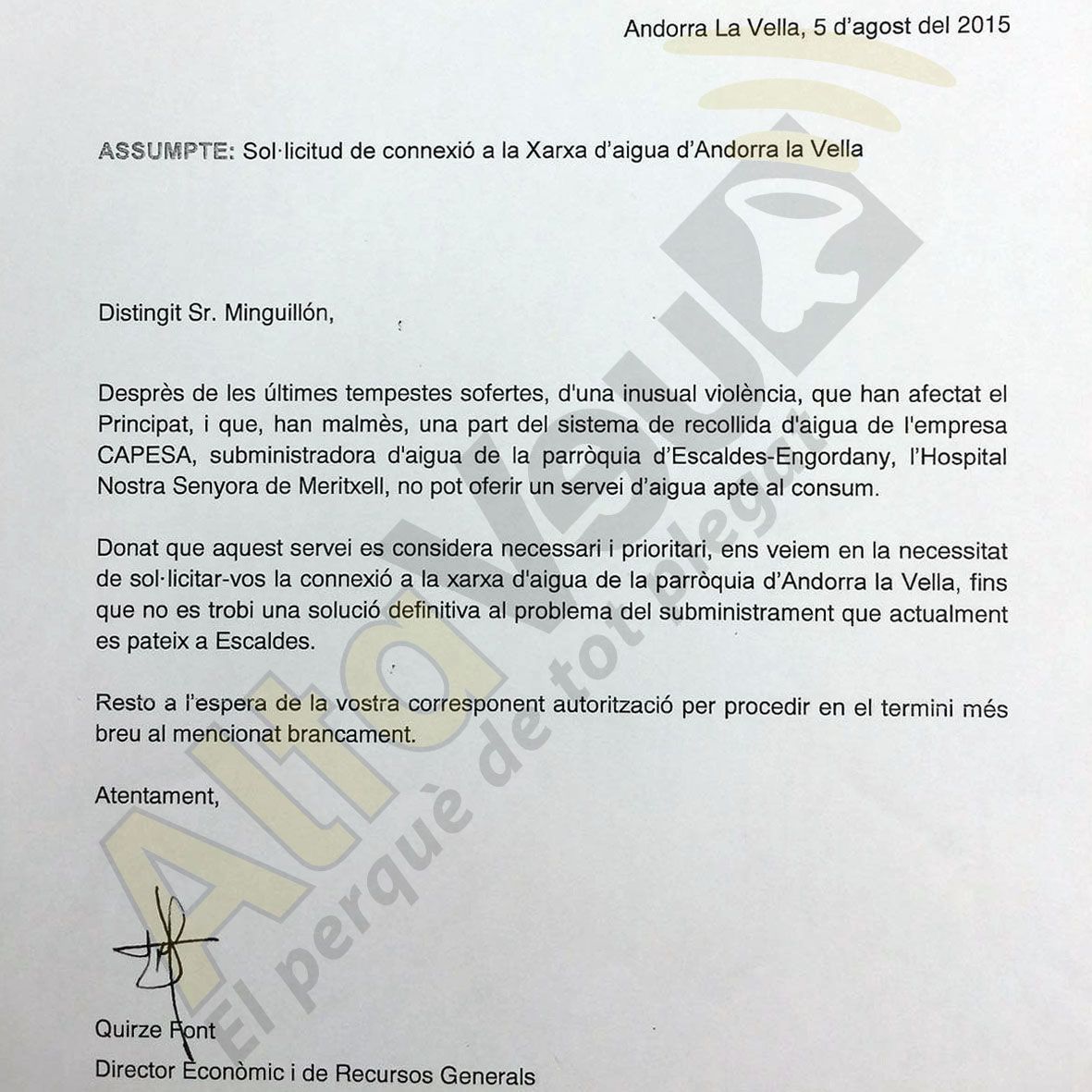 La \'guerra per facturar\' aigua intranquil·litza l\'hospital, que ha de deixar sense efecte la connexió amb la capital