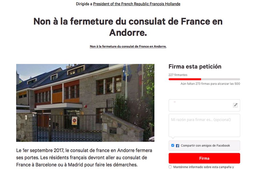 Campanya a change.org per demanar a Hollande que freni el tancament del consolat francès
