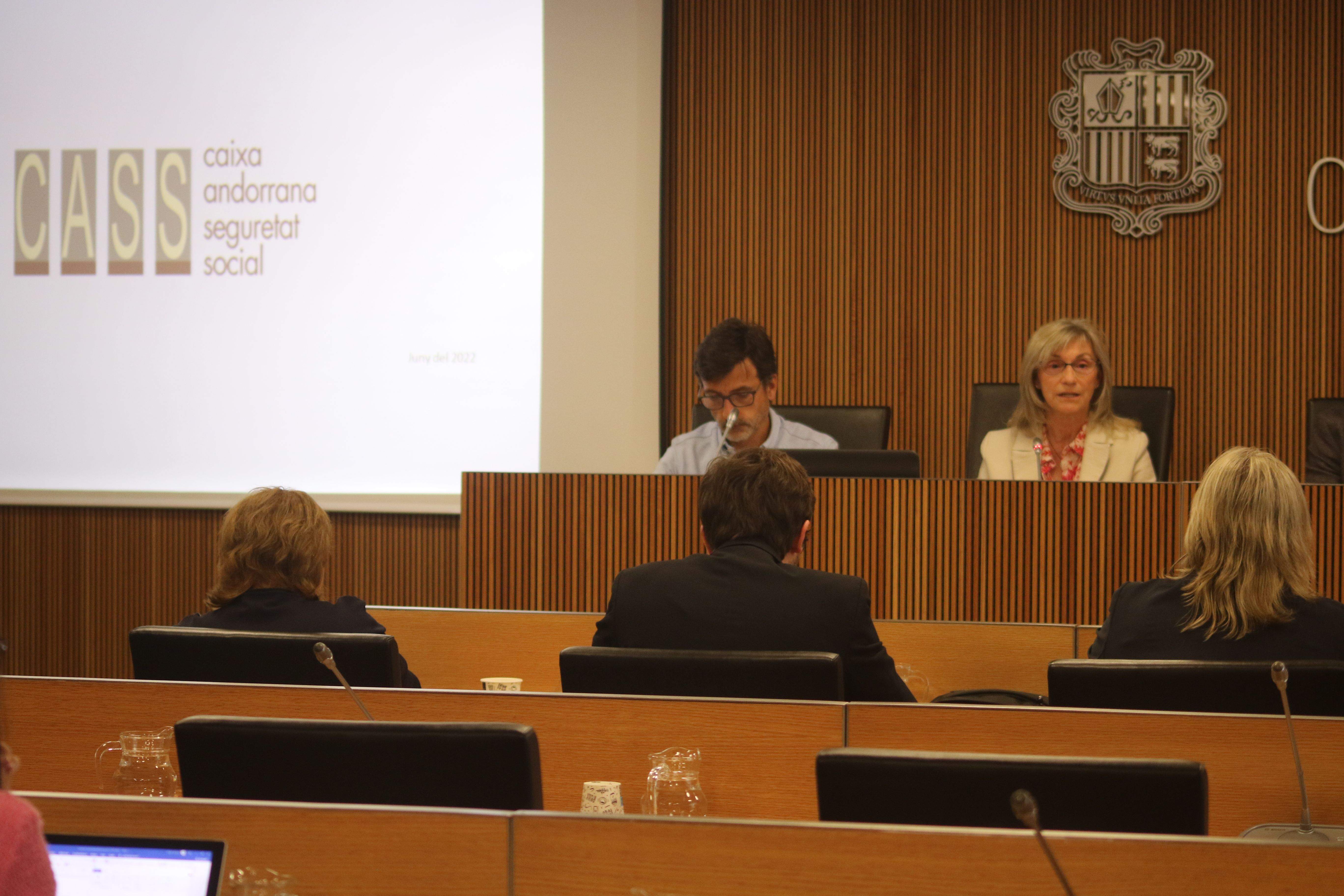 Montserrat Capdevila, al costat de Jordi Cinca, dirigint-se als consellers generals.