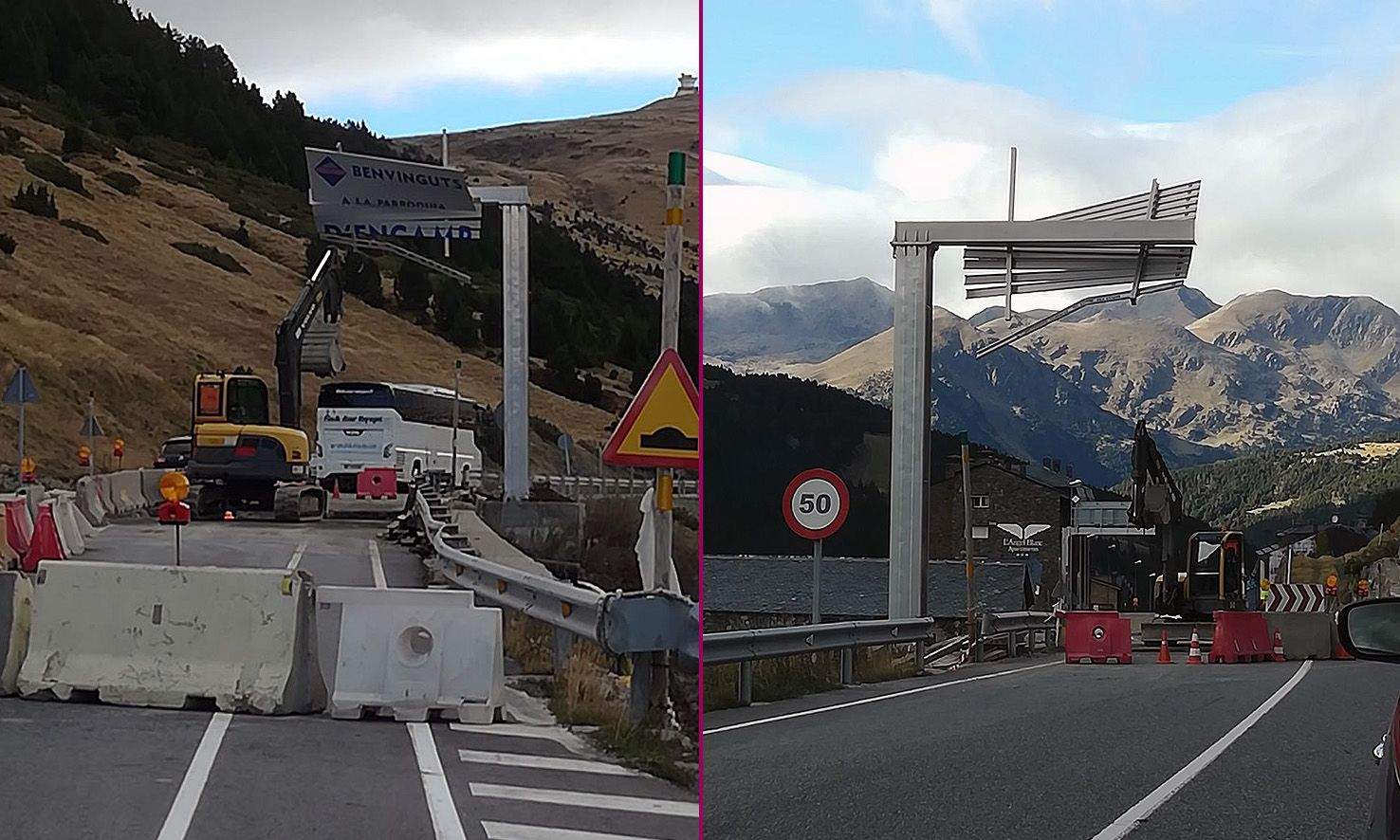 Un rètol en mal estat que amenaça la seguretat viària i personal al port d’Envalira
