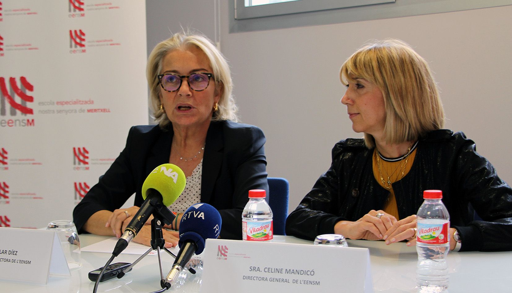 La presidenta del patronat de l\'EENSM, Maria Pilar Díez, i la directora general del centre, Celine Mandicó, durant la compareixença. La presidenta del patronat de l\'EENSM, Maria Pilar Díez, i la directora general del centre, Celine Mandicó, durant la compareixença.
