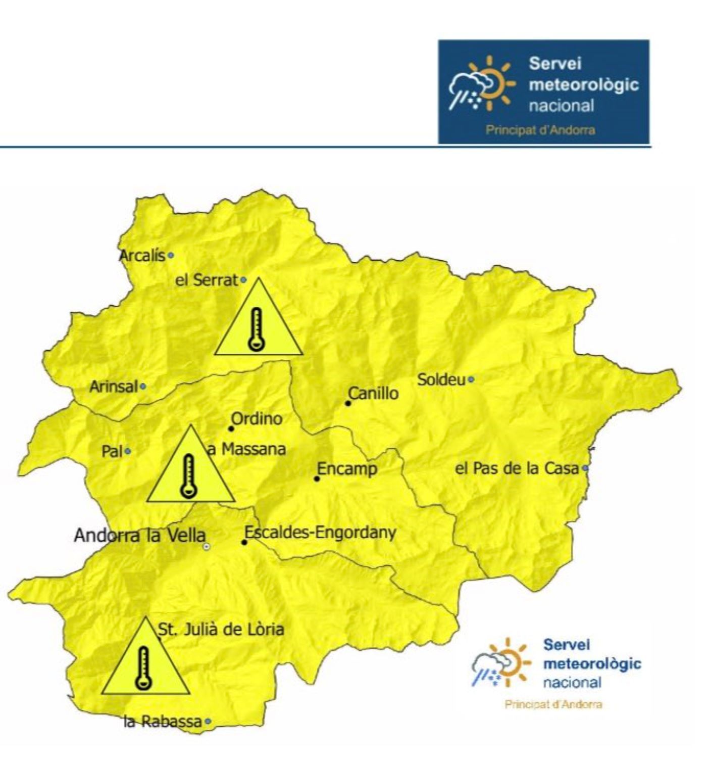 L'avís groc afecta bona part d'Andorra.