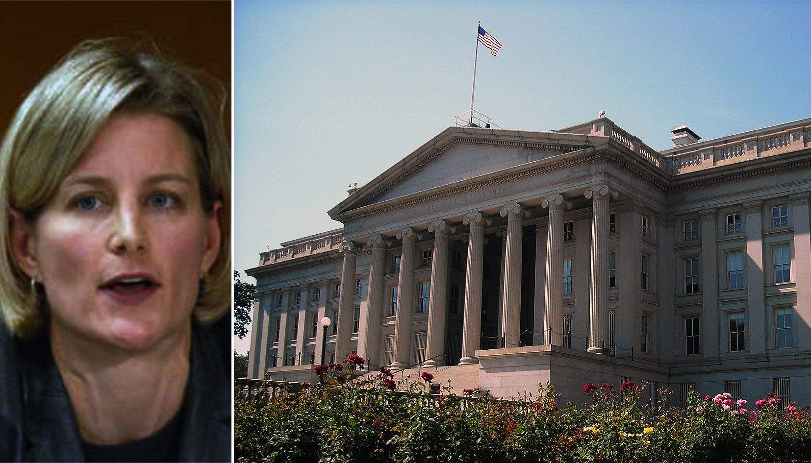 La jutgessa responsable del cas, Dabney L. Friedrich (esquerra), i una imatge de la seu formal del departament del Tresor americà.
