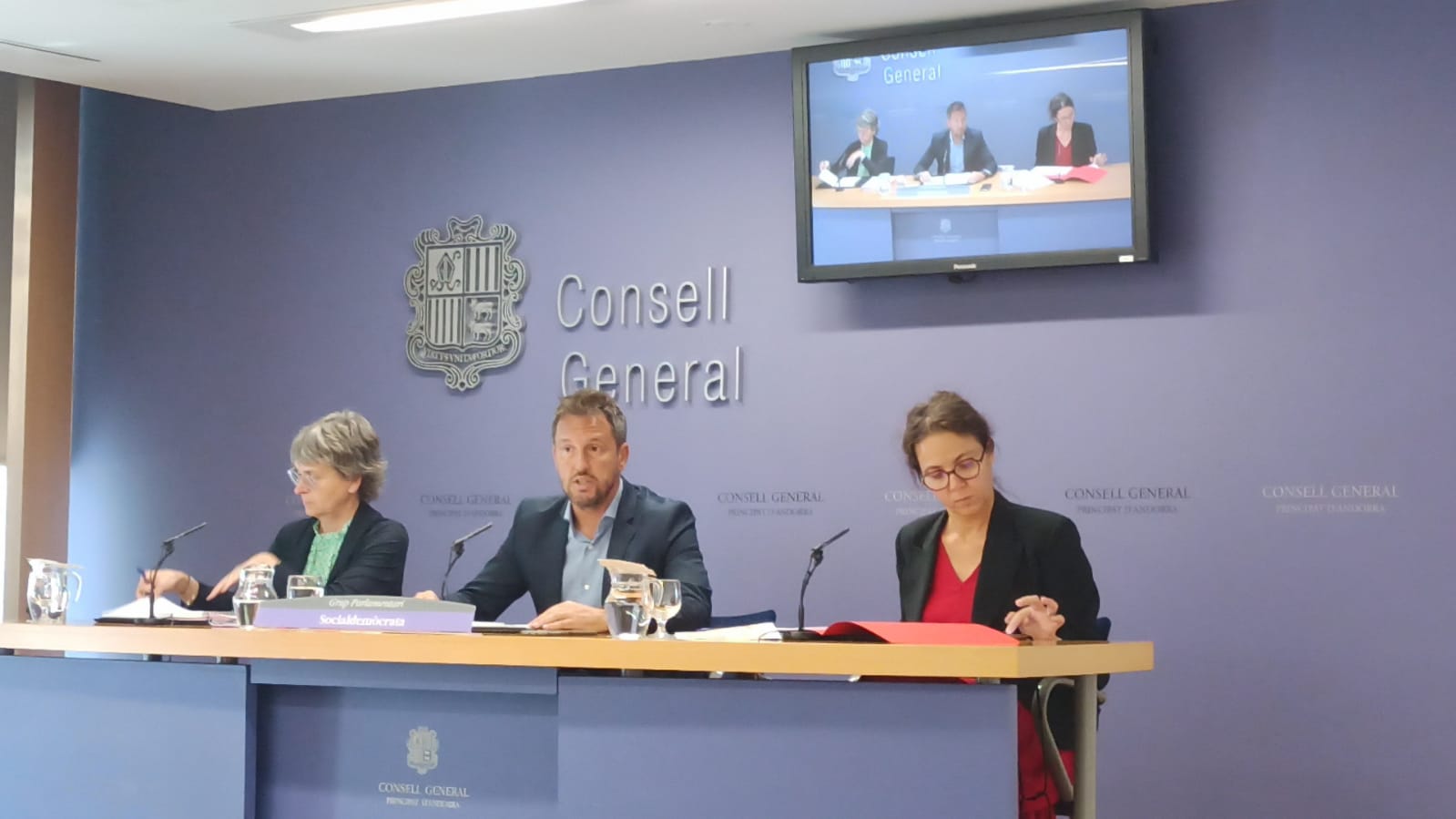Vela, López i Salazar durant la roda de premsa d'aquest dimecres al Consell General.