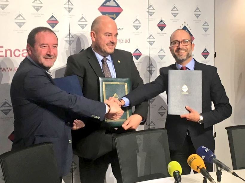 El cònsol major d'Encamp, Jordi Torres; el conseller de L'A I, Jordi Troguet, i el conseller del PS I, Joan Sans