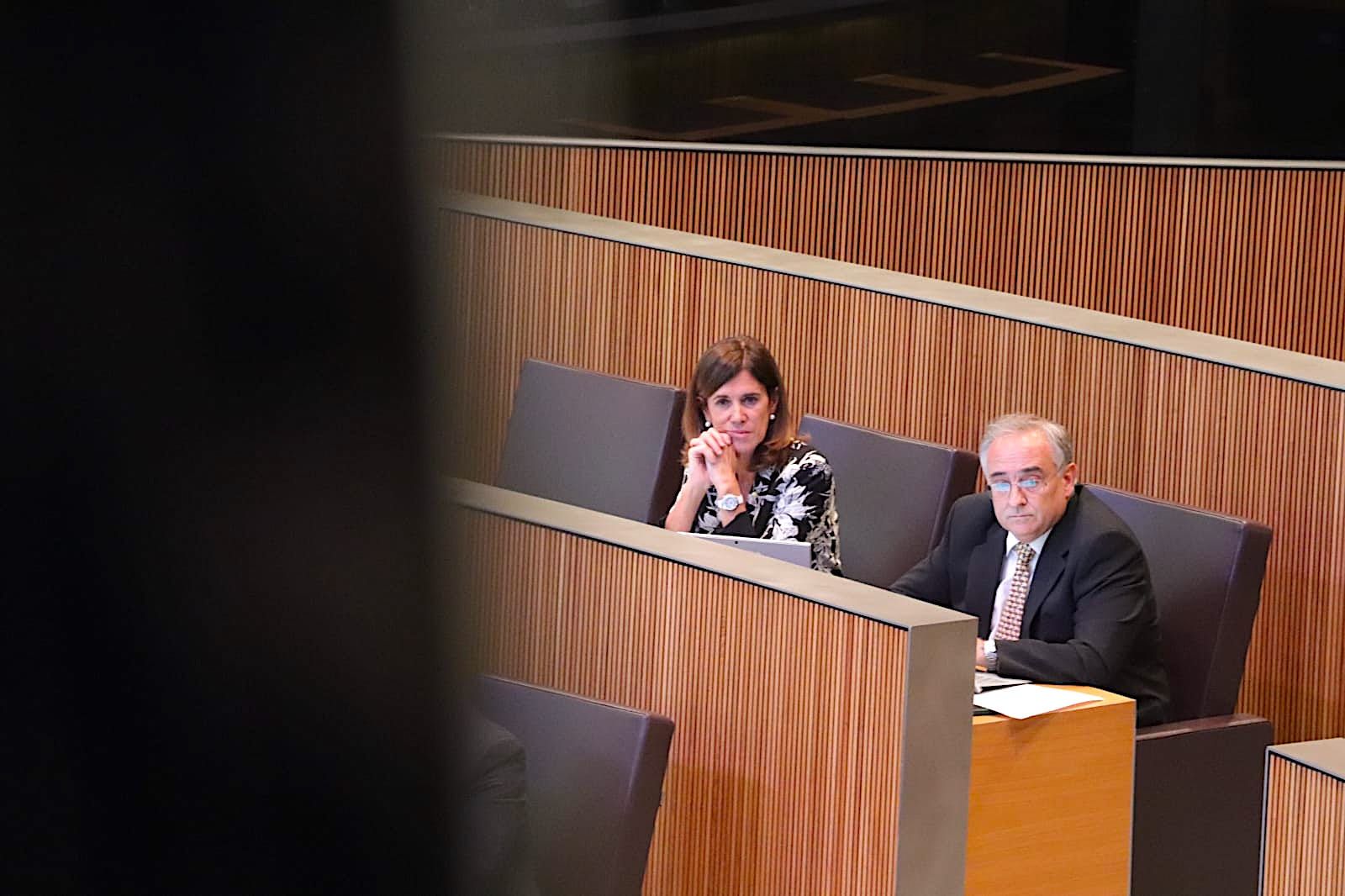 Ester Vilarrubla escolta les intervencions al Consell al costat d'Albert Font.