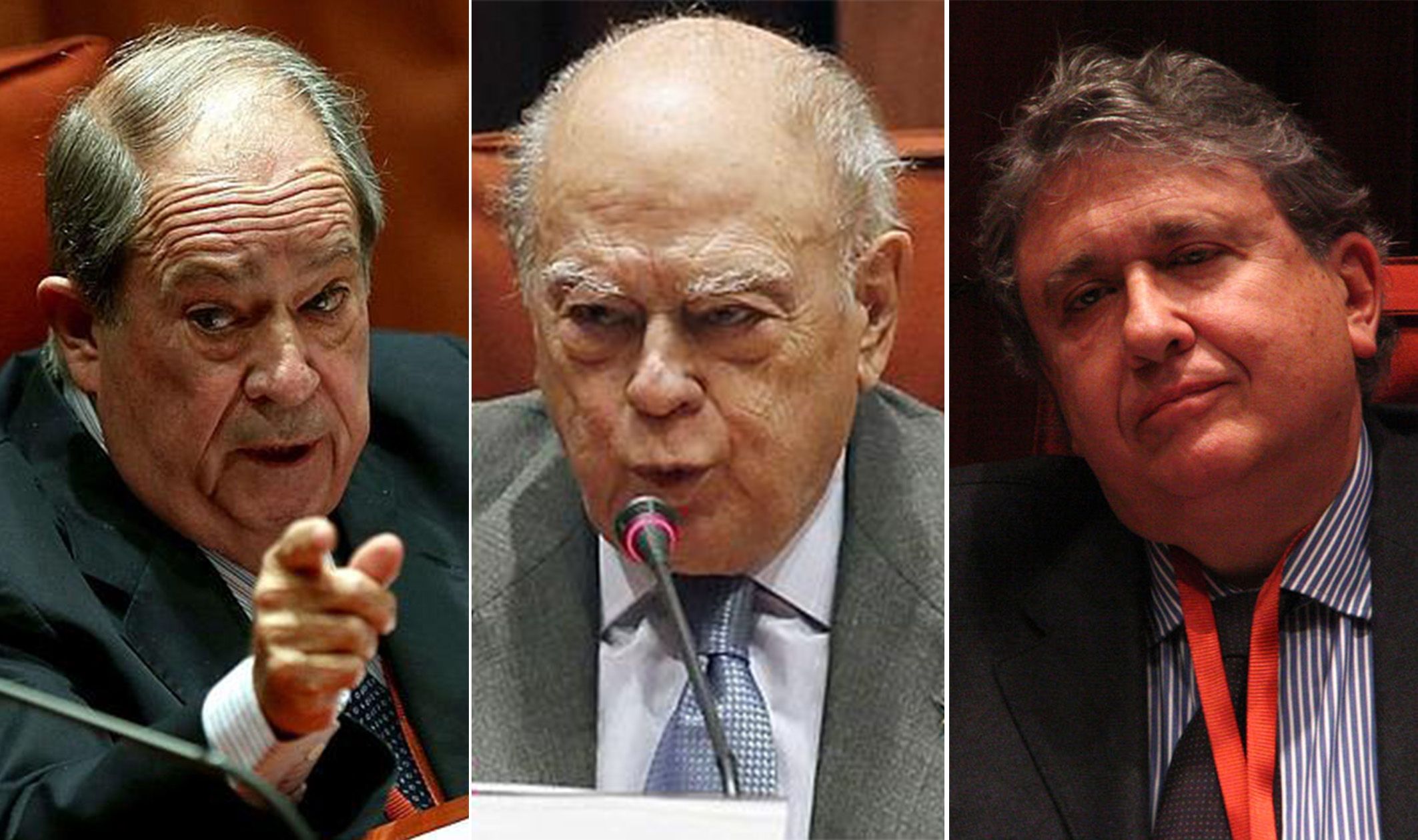 Lluís Prenafeta (esquerra), Jordi Pujol (centre) i Joan Anton Sánchez Carreté (dreta).