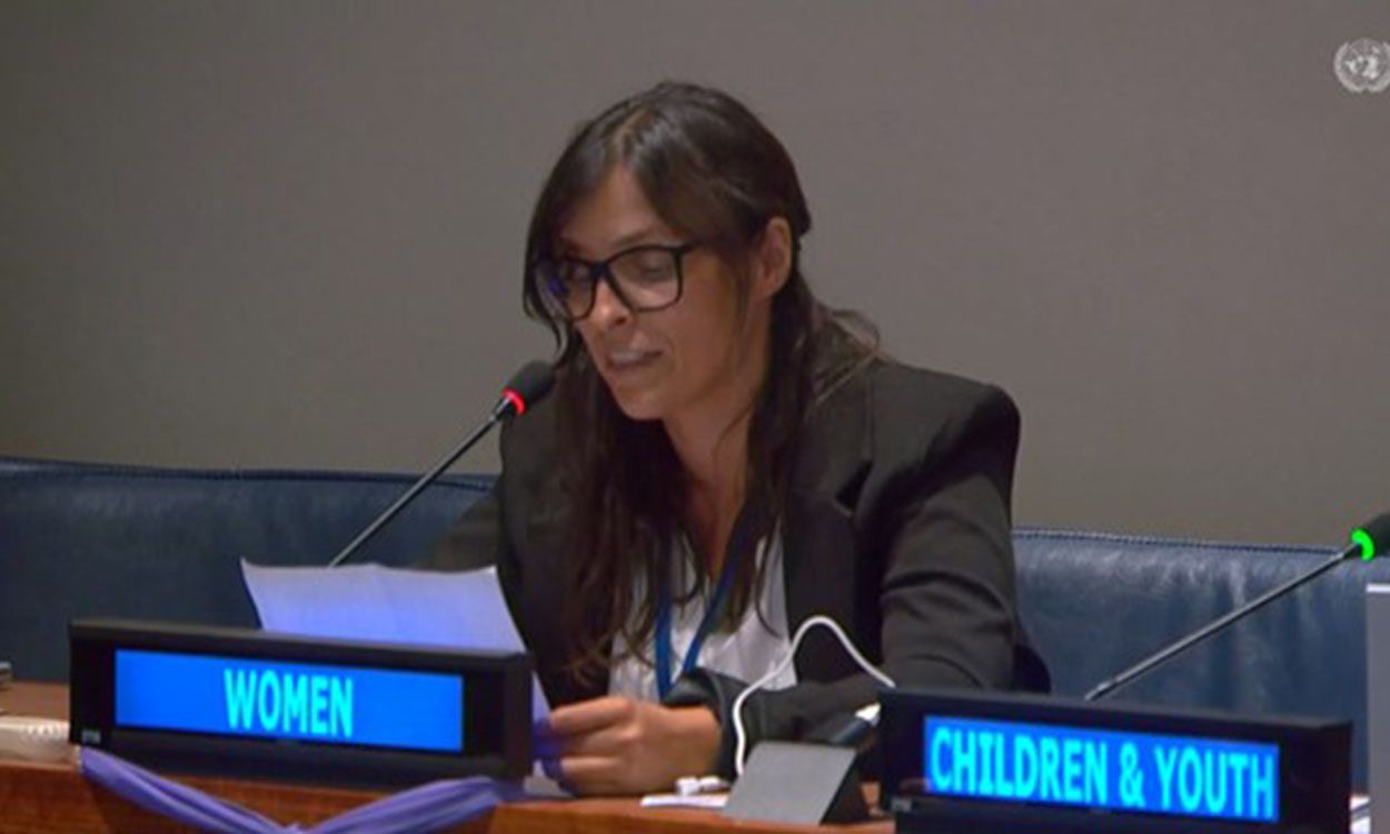Vanessa Mendoza Cortés a la intervenció de l'ONU a Nova York.