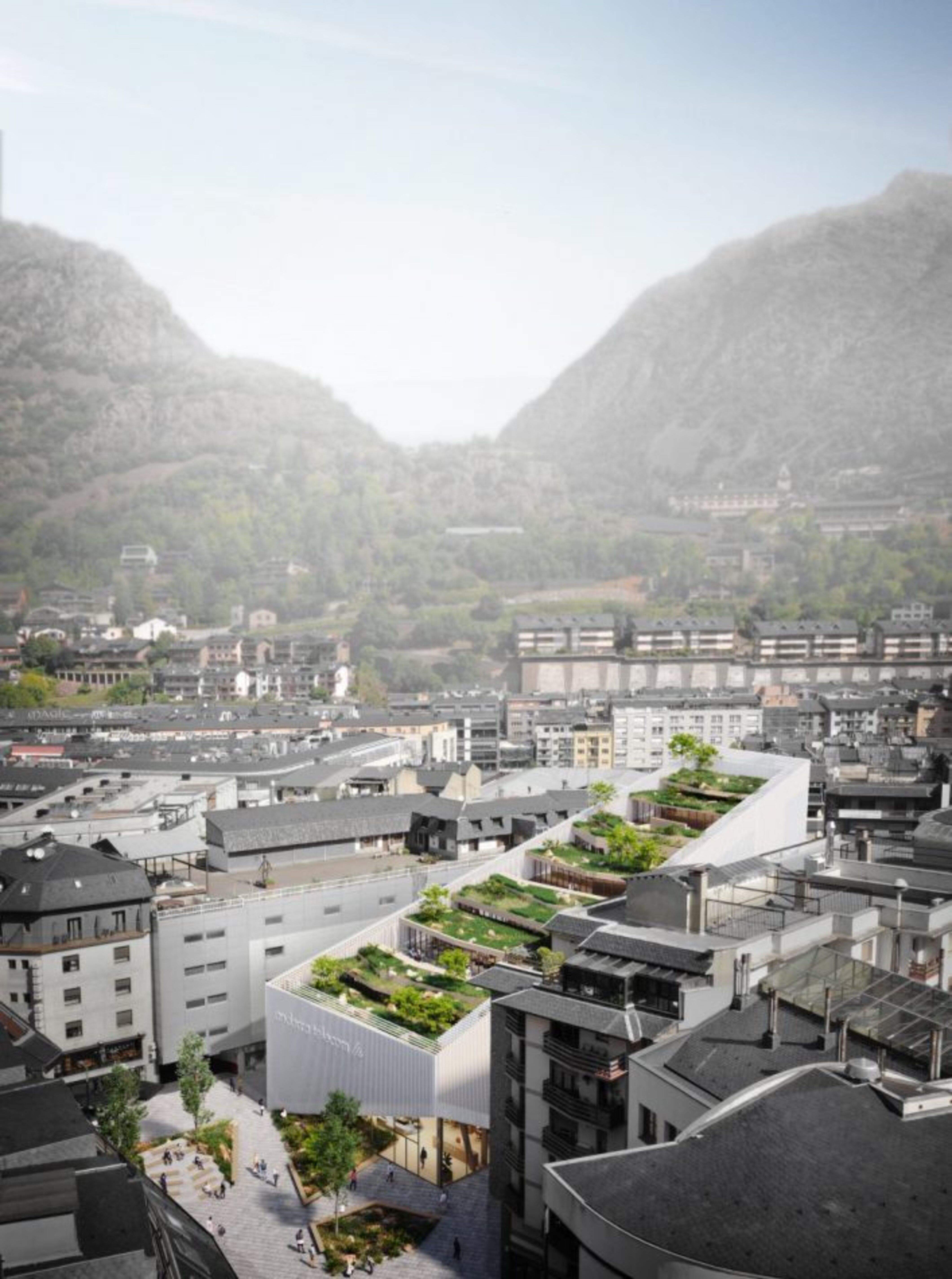 Projecció de com quedaria integrat el projecte triat en la zona.