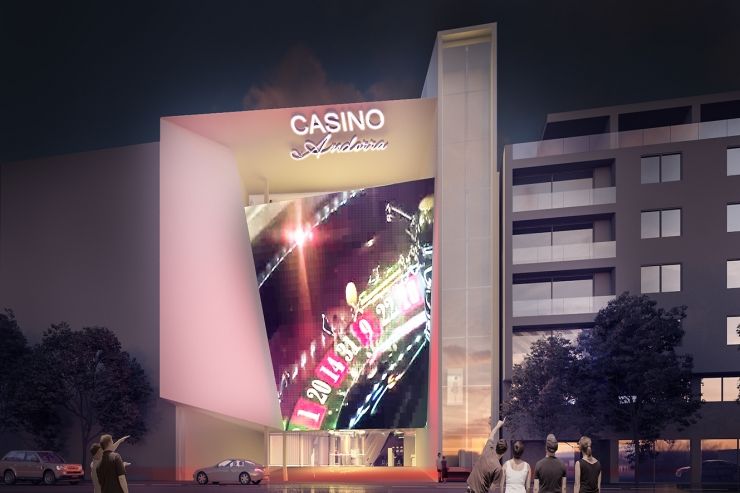 Fotomuntatge de la façana del projecte de casino de Jocs SA.