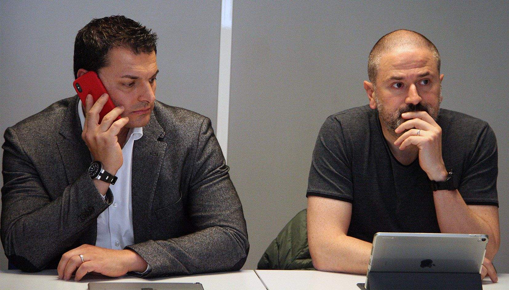 Jordi Gallardo i Gerard Estrella en una de les reunions de l'executiva liberal posteriors a les eleccions.