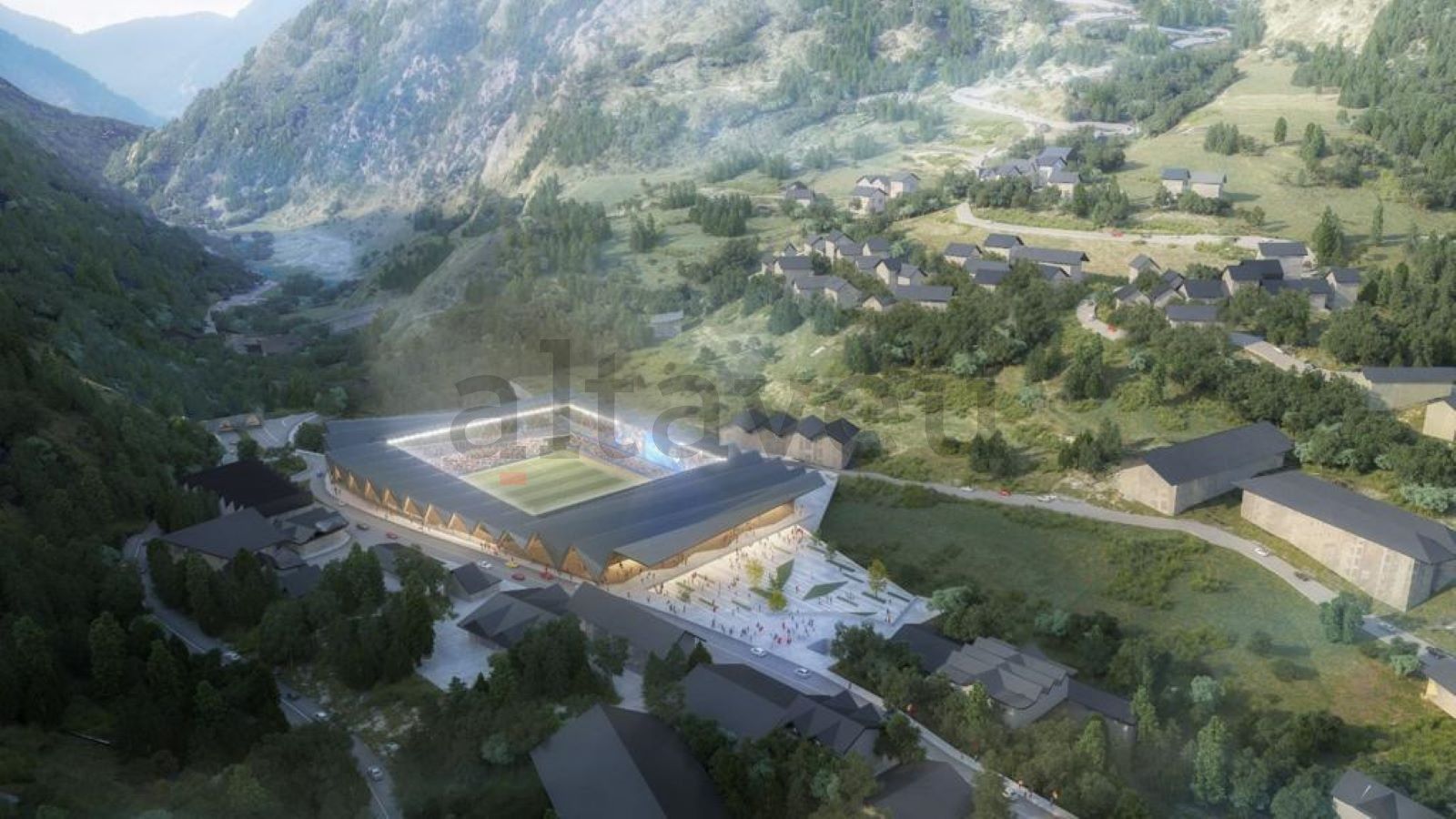 Representació del futur estadi a Prada de Moles. Representació del futur estadi a Prada de Moles.