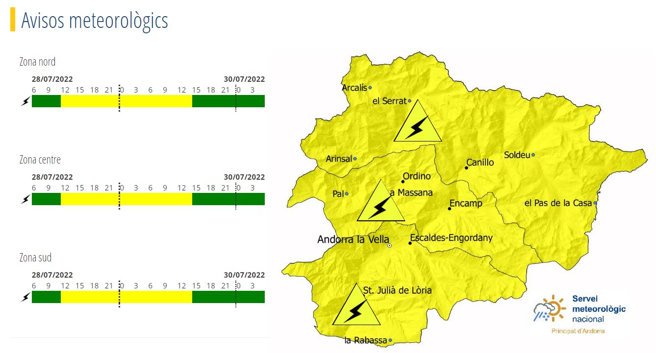 El mapa d'avís de tempestes.