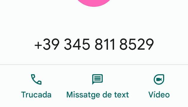 Un número de telèfon italià amb el prefix +39.