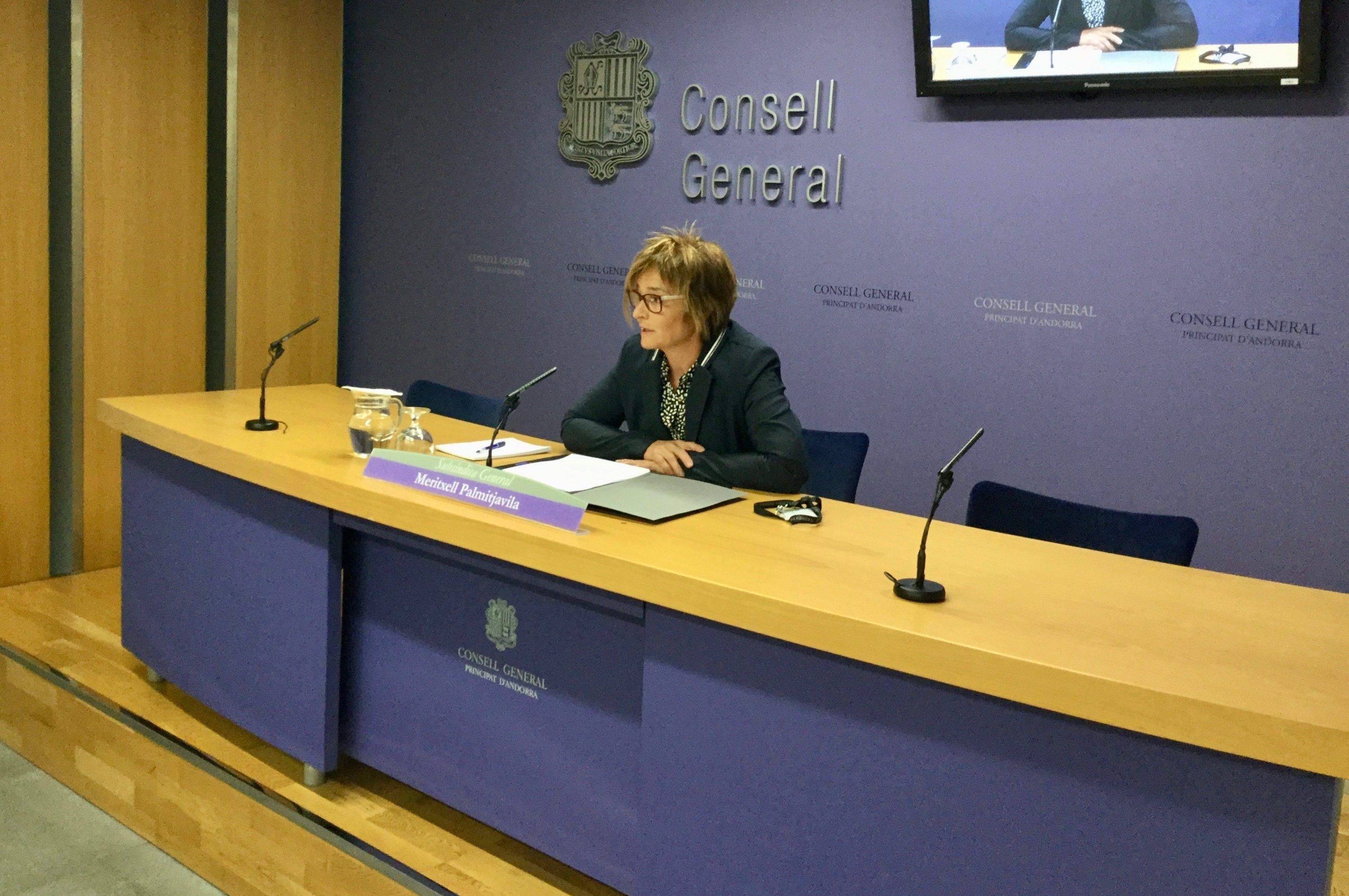 La subsíndica general, Meritxell Palmitjavila durant la roda de premsa d'aquest dilluns.