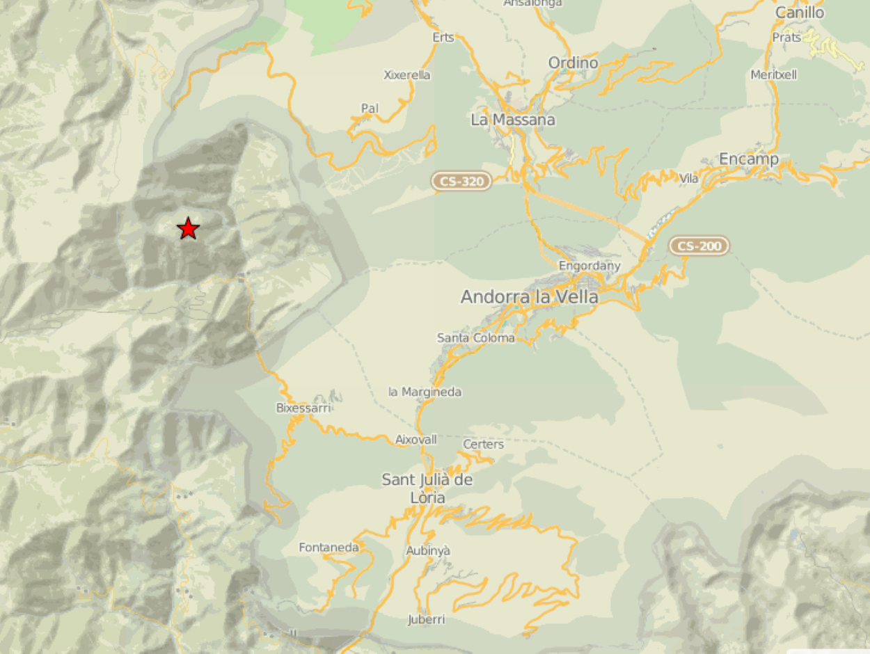 Mapa amb l'epicentre del moviment sísmic.