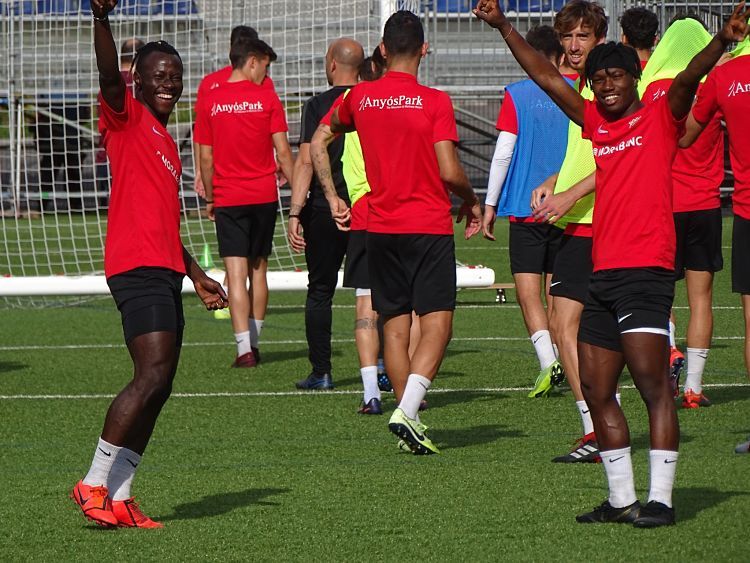 Musa i Moha, durant el darrer entrenament.