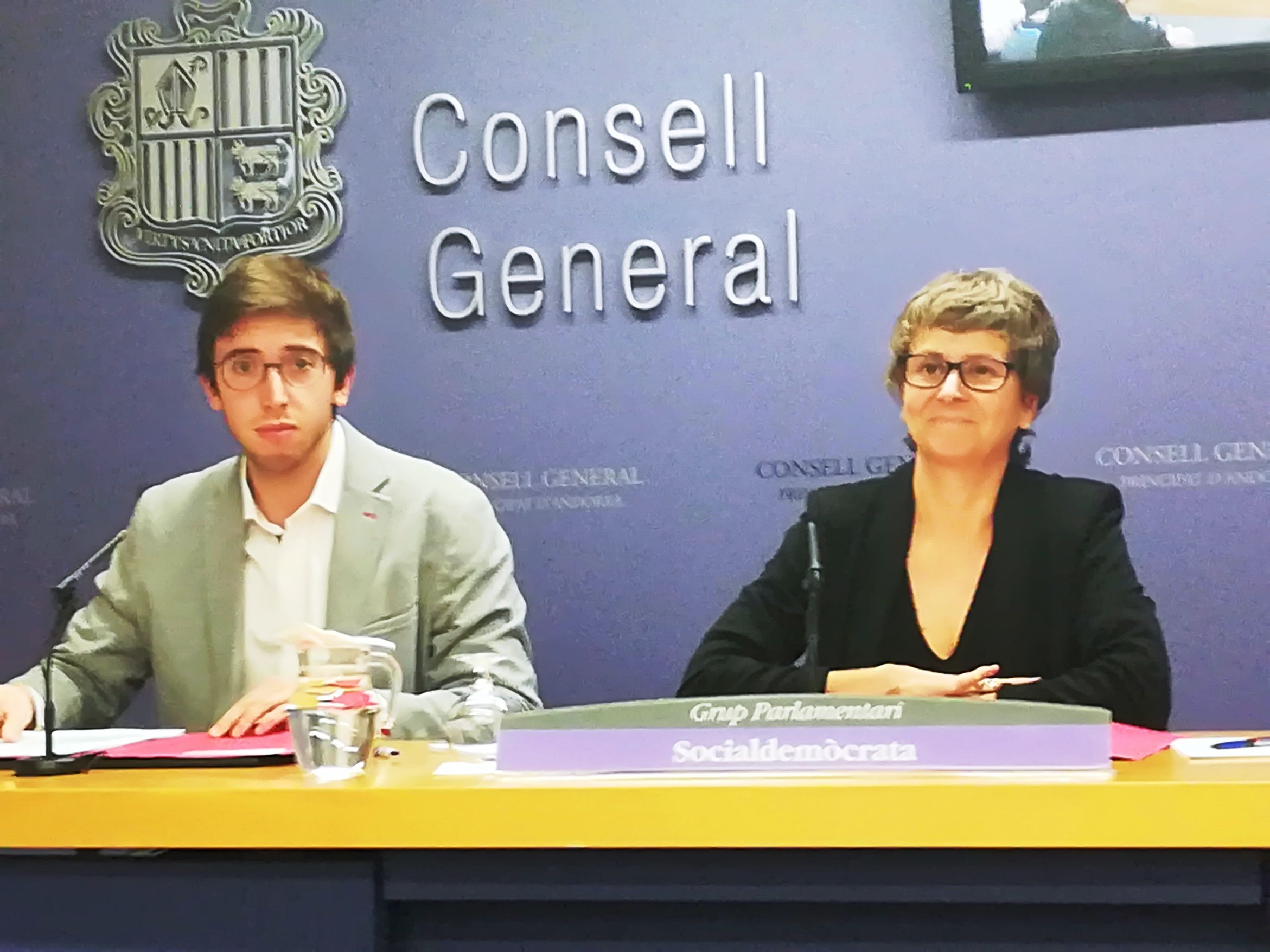 Els consellers generals socialdemòcrates, Roger Padreny i Susanna Vela aquest dimecres.