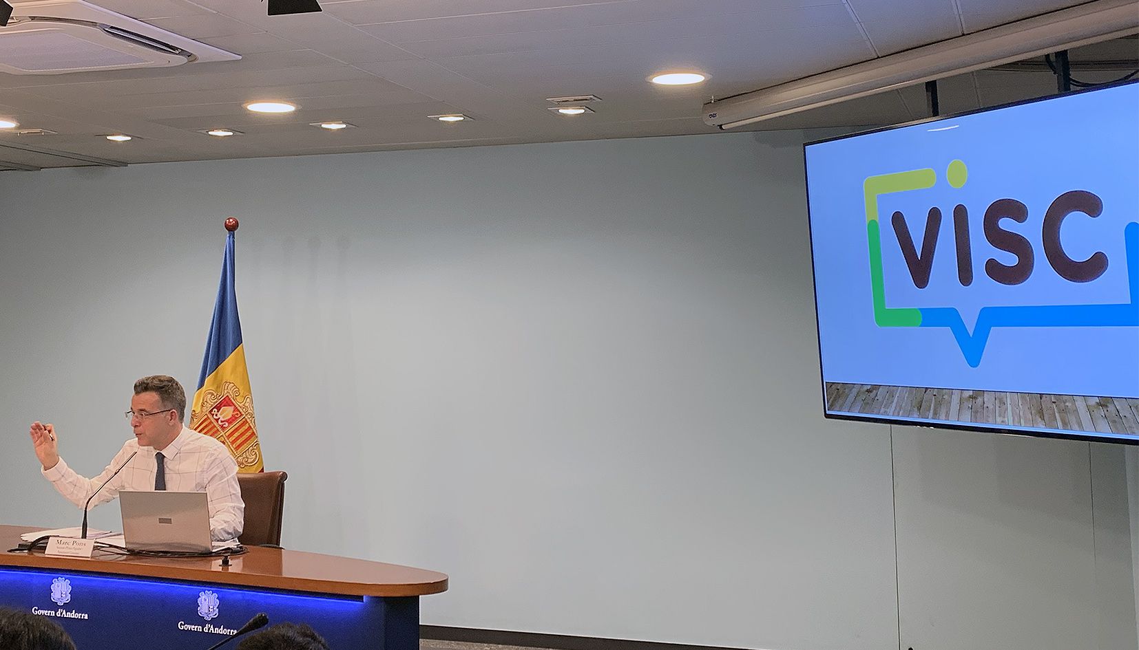 El secretari d'Estat Marc Pons exposant les línies estratègiques del seu departament.