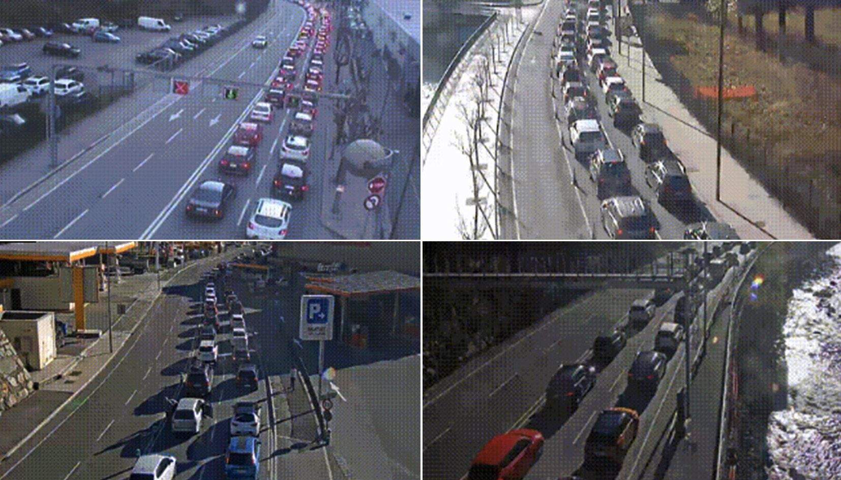 Imatges de quatre càmeres de Mobilitat en punts conflictius aquesta tarda de diumenge.