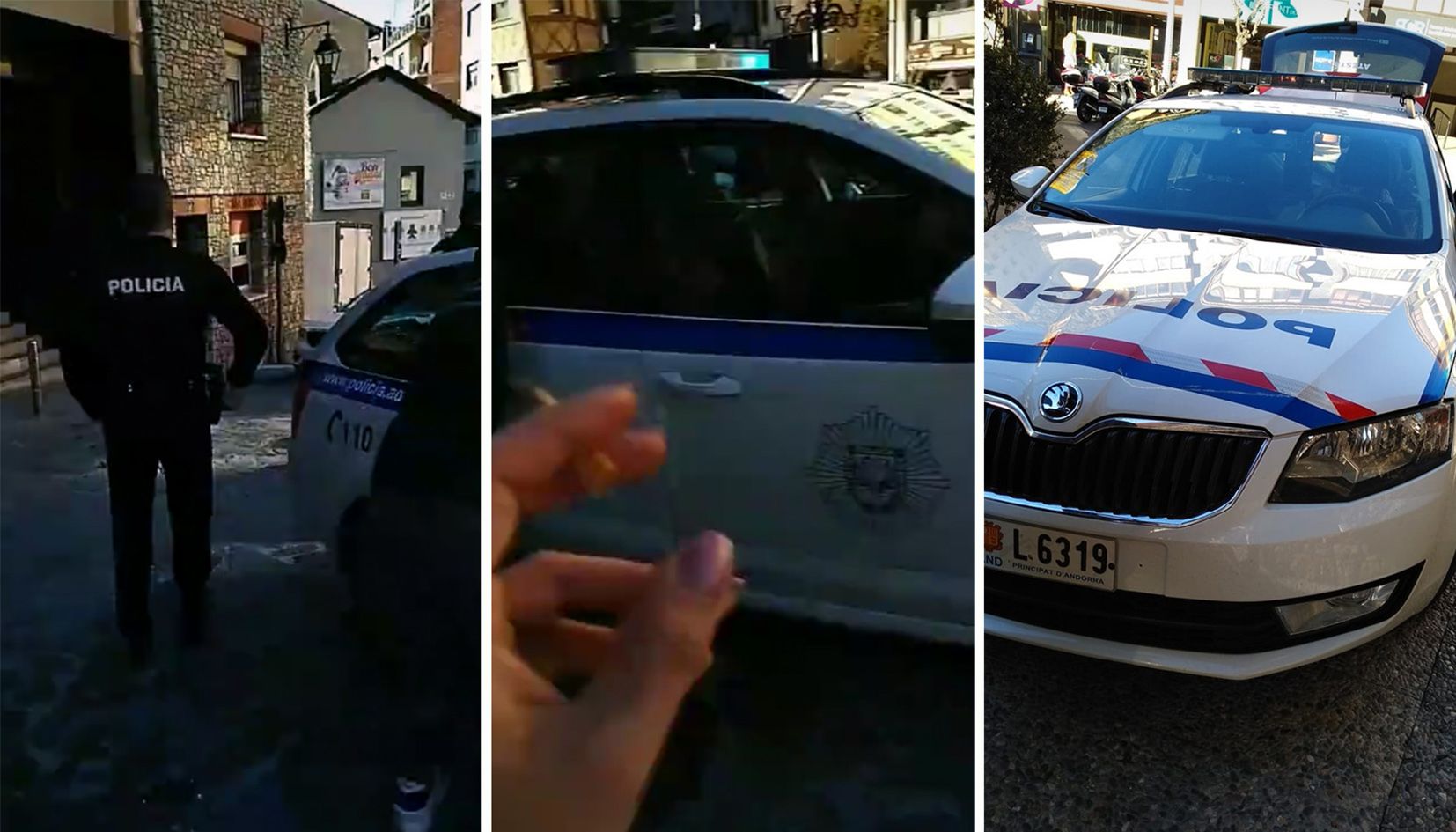 Diverses captures de la intervenció policial inicial al barri antic d'Andorra la Vella, que els joves han enregistrat i han tingut temps de penjar a les xarxes.