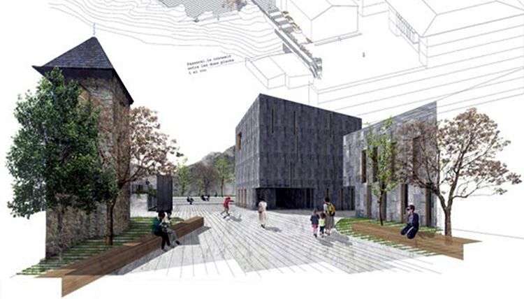 Representació gràfica de com quedaria la plaça de darrere Casa de la Vall.