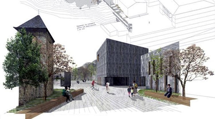 Representació gràfica de com seria la plaça de darrere Casa de la Vall.