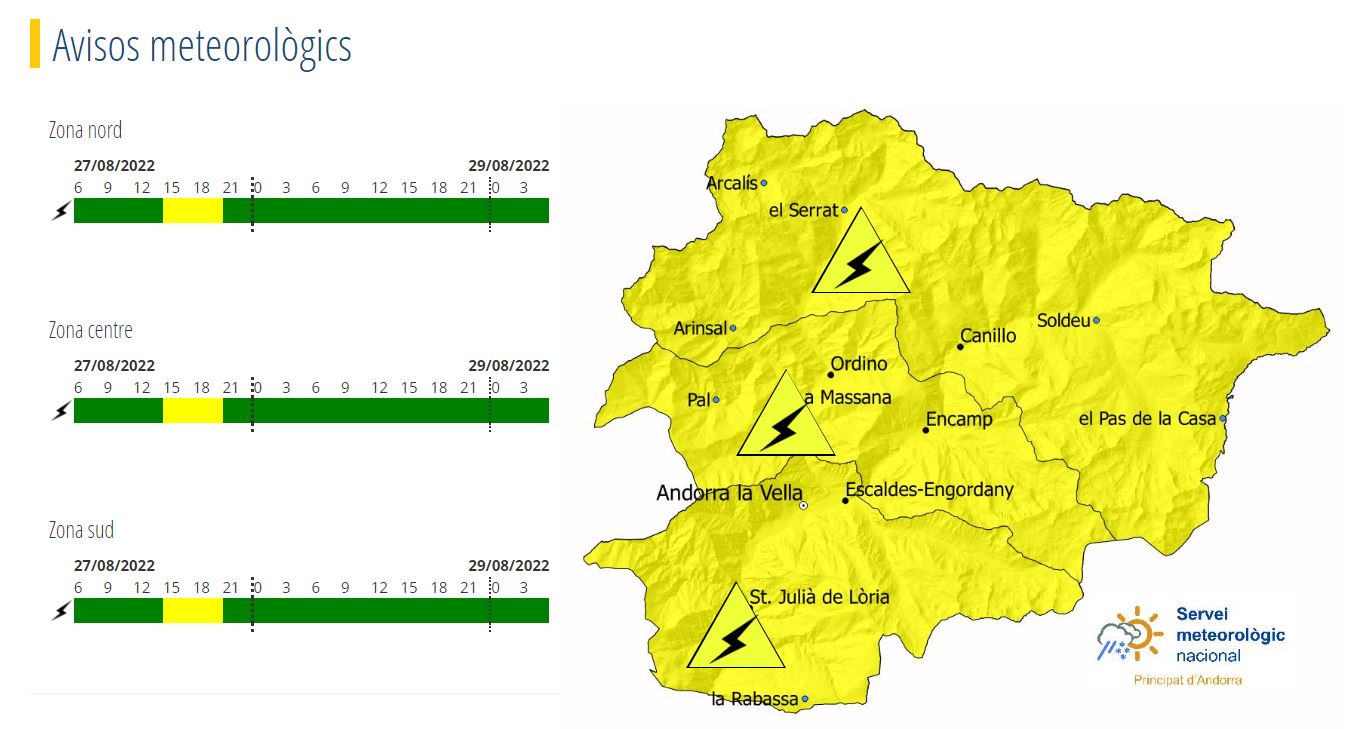 Mapa d'avís groc per tempestes. Mapa d'avís groc per tempestes.