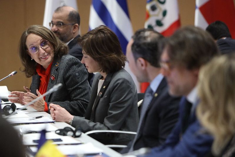 La secretària general iberoamericana, Rebeca Grynspan intervé durant l'acte inaugural d'aquest dilluns.