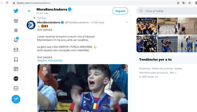 Una de les piulades del MoraBanc Andorra.