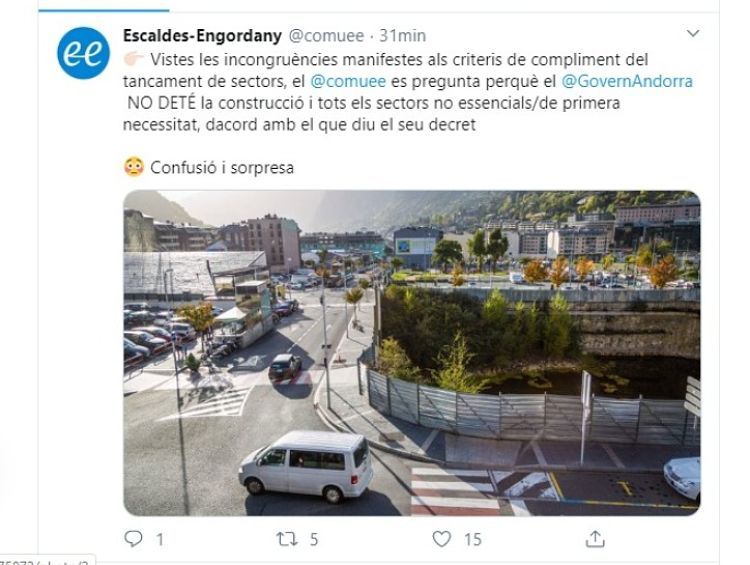 La piulada feta des del compte del comú.