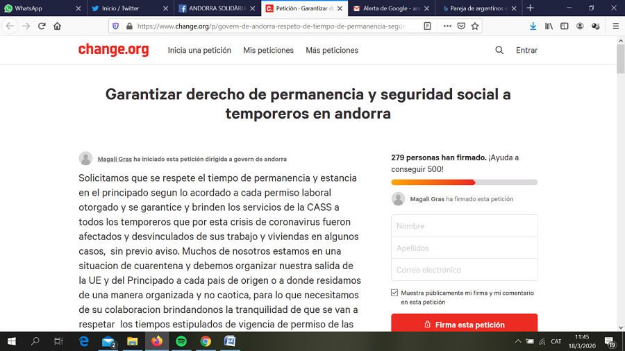 La petició a Change.org