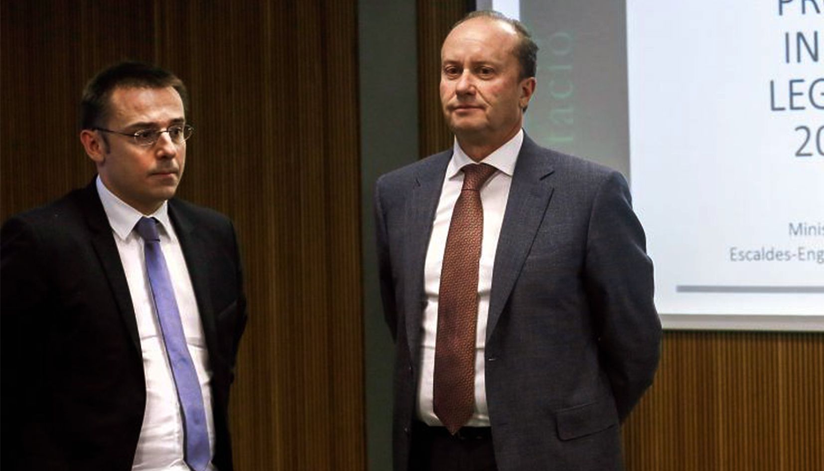 El secretari d'Estat de Justícia i Interior, Joan Antoni León, amb el ministre Josep Maria Rossell.