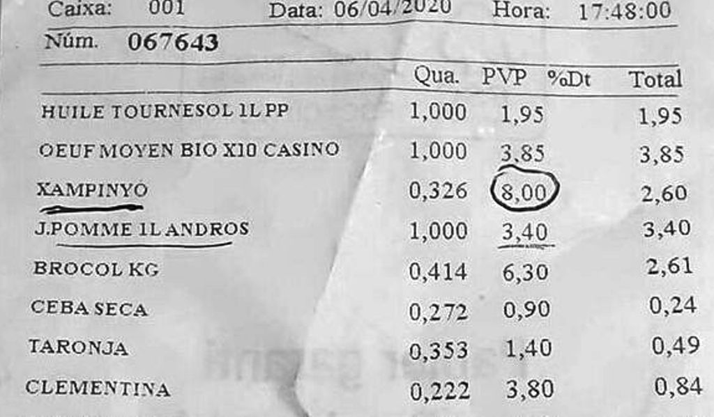 El tiquet de compra que el client d'un supermecat ha publicat a les xarxes socials.