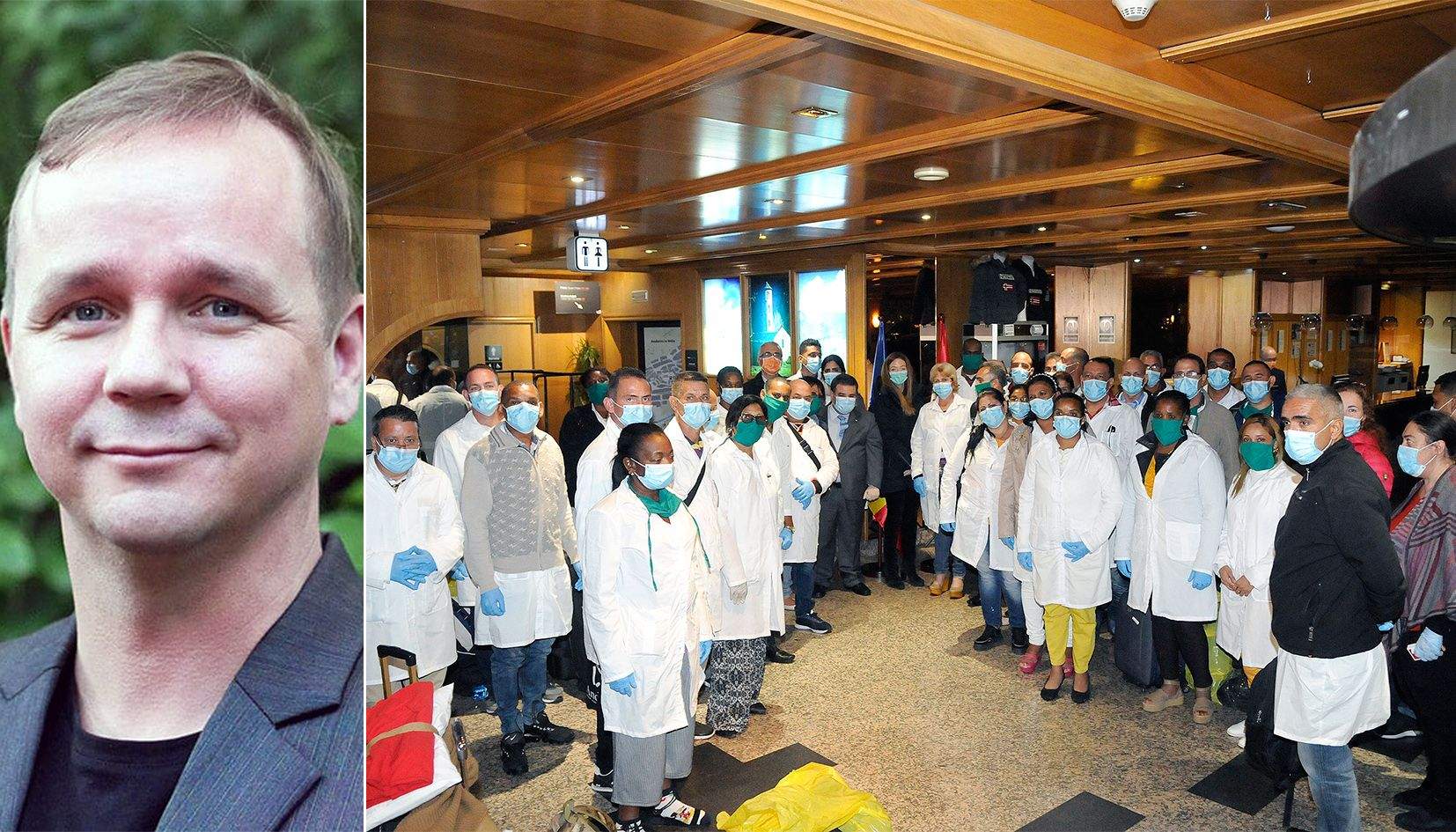 Alexis Sirkia (esquerra) viu a Chiang Mai; al costat, la brigada sanitària cubana el dia que va arribar al Principat.