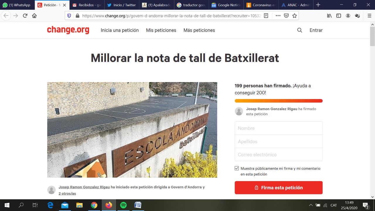 La petició a Change.org.