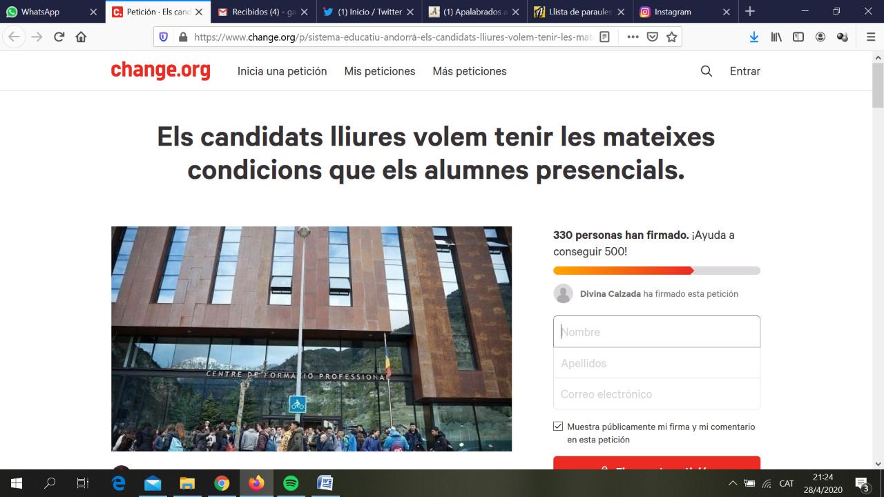 La petició a Change.org