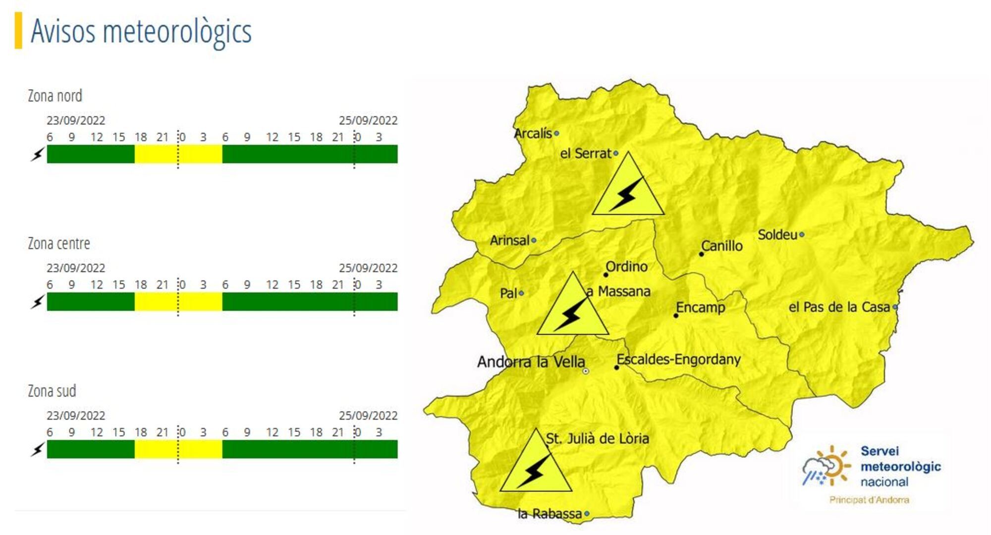 Mapa de l'avís groc per aquest divendres a la tarda.