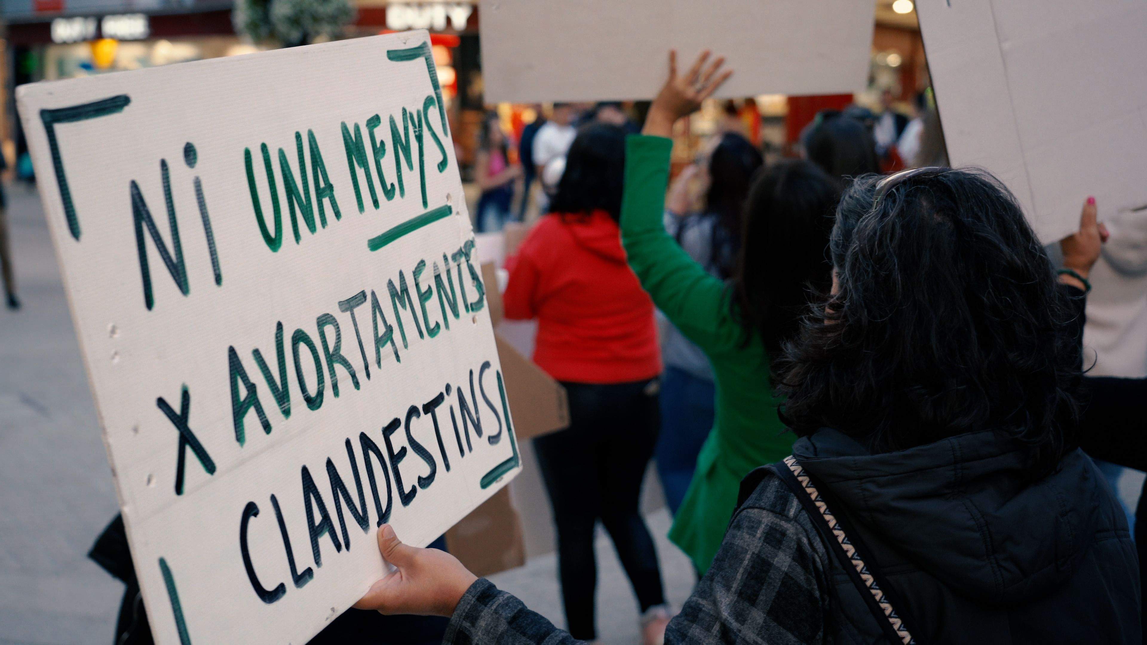Detall del cartell d'una de les manifestants a favor de la despenalització de l'avortament.  