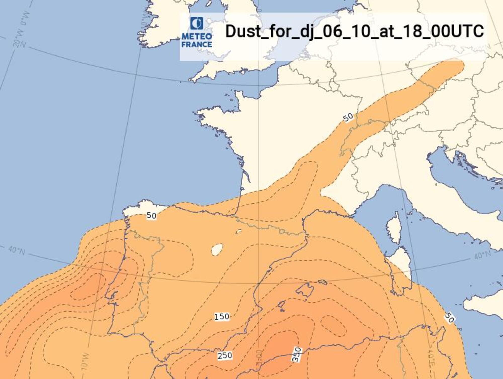 Mapa de la pols en suspensió procedent del Sàhara.