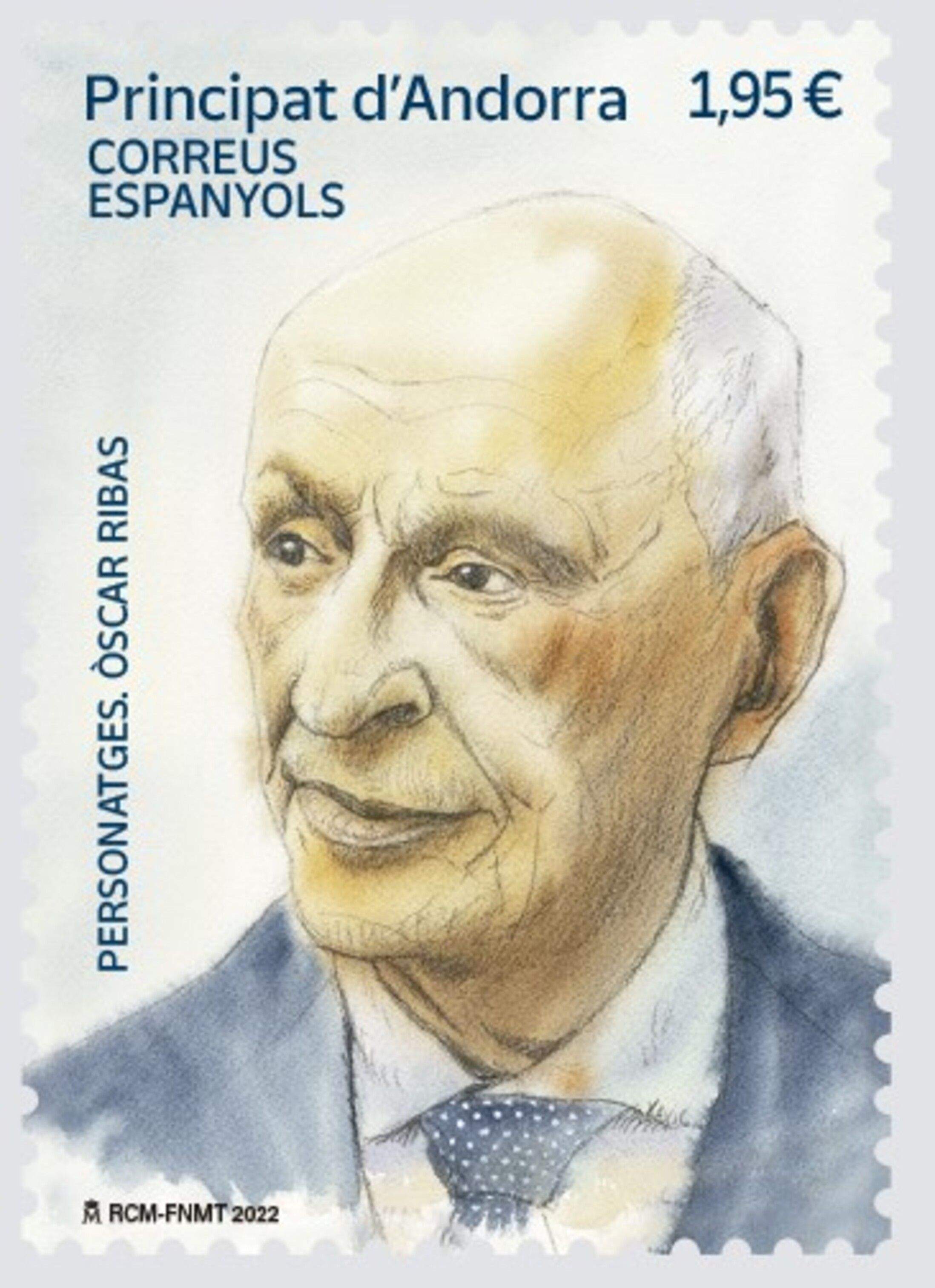 Un fragment del segell dedicat a Òscar Ribas.