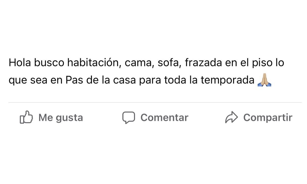 Un dels missatges a les xarxes socials en recerca de pis. Un dels missatges a les xarxes socials en recerca de pis.
