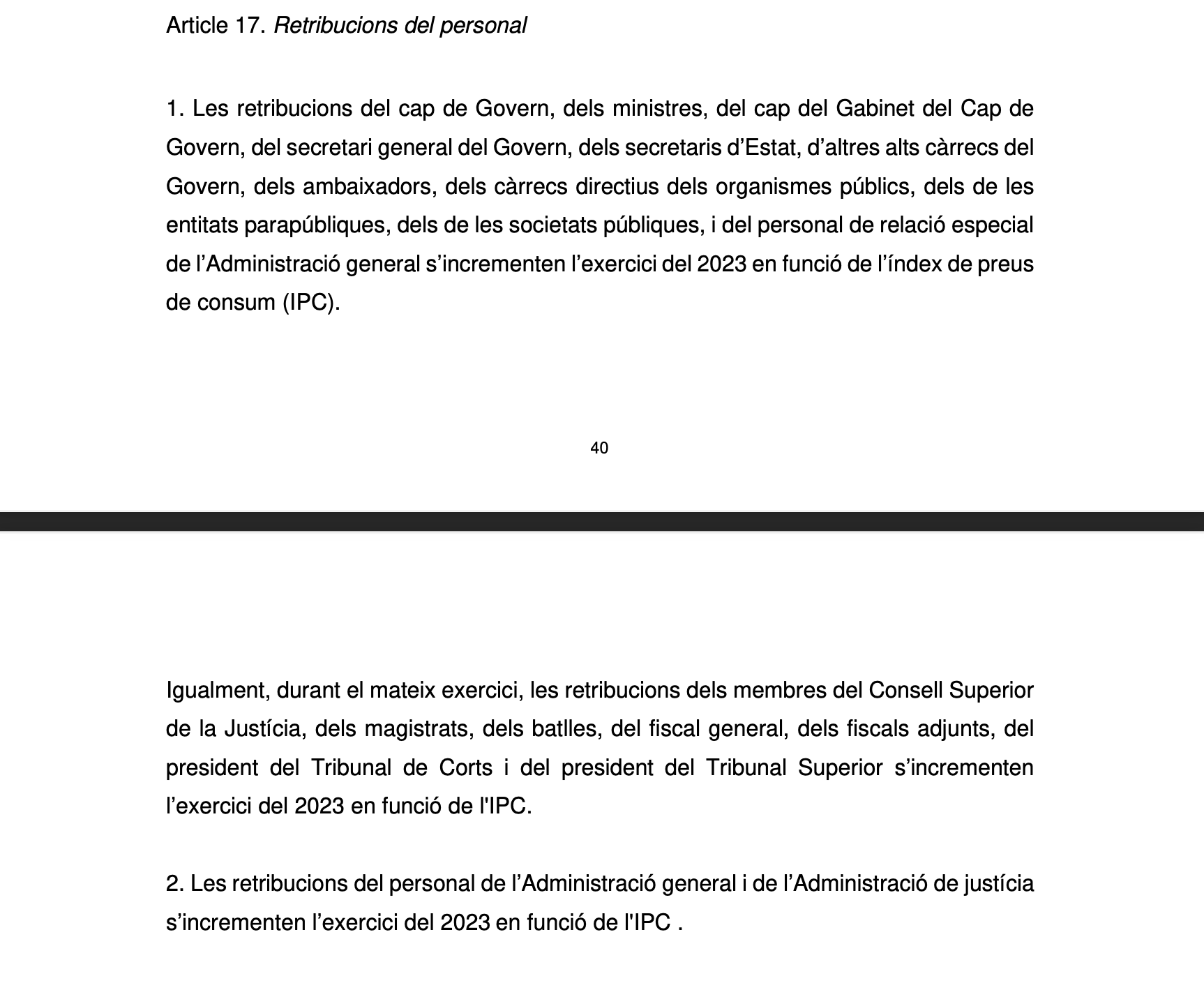 Article del projecte de pressupost que estableix la puja.