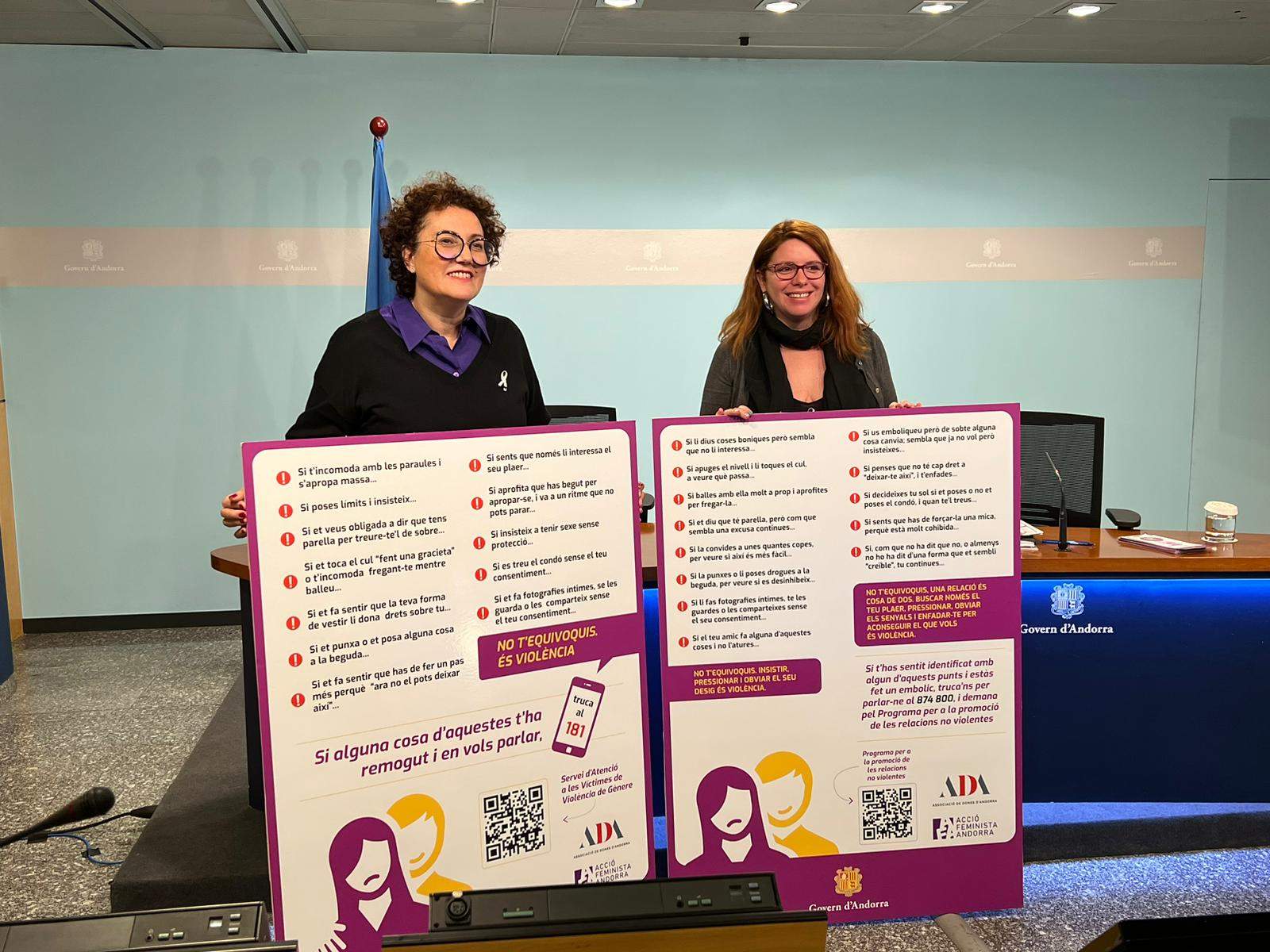 La ministra d'Afers Socials, Judith Pallarés, i la cap de Polítiques d'Igualtat, Mireia Porras.