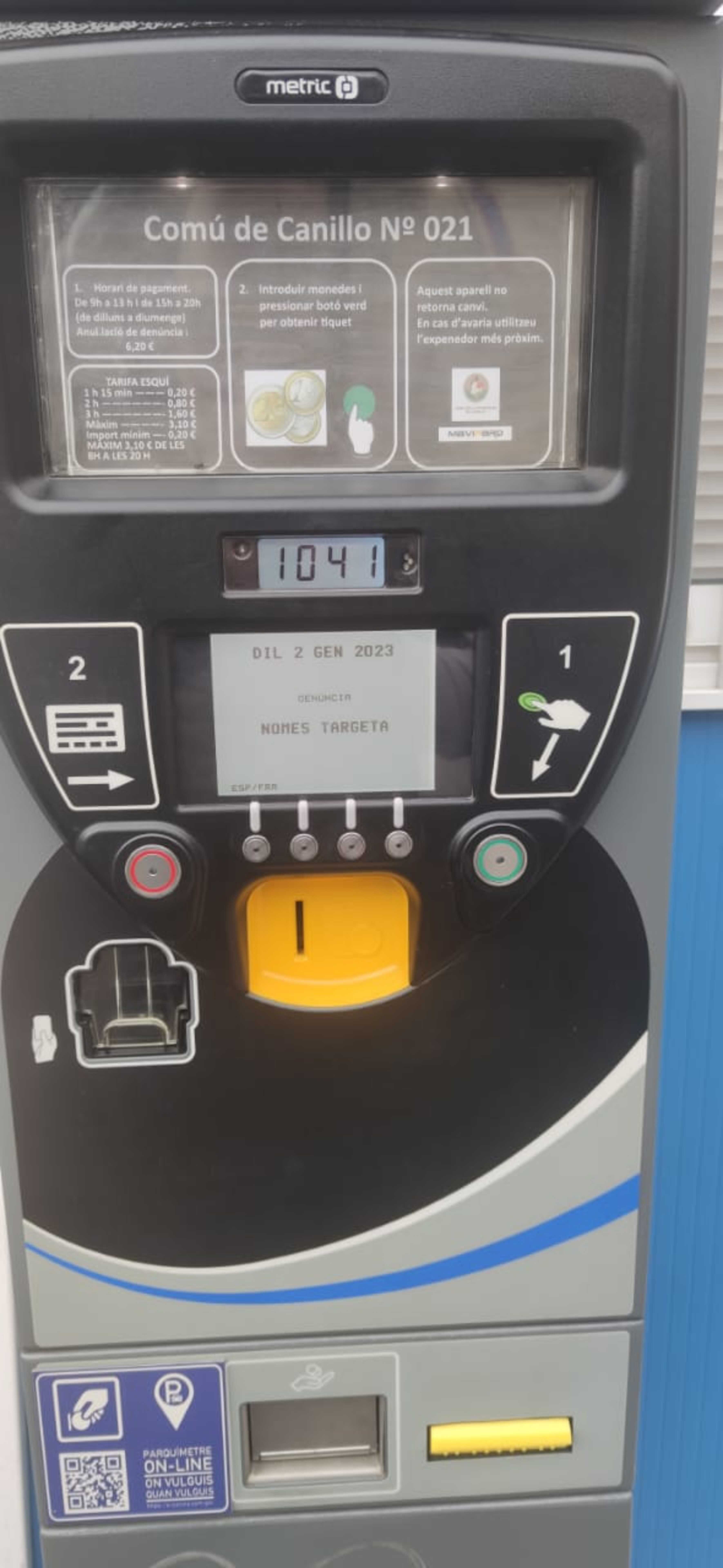 Un parquímetre de Canillo, aquests darrers dies.