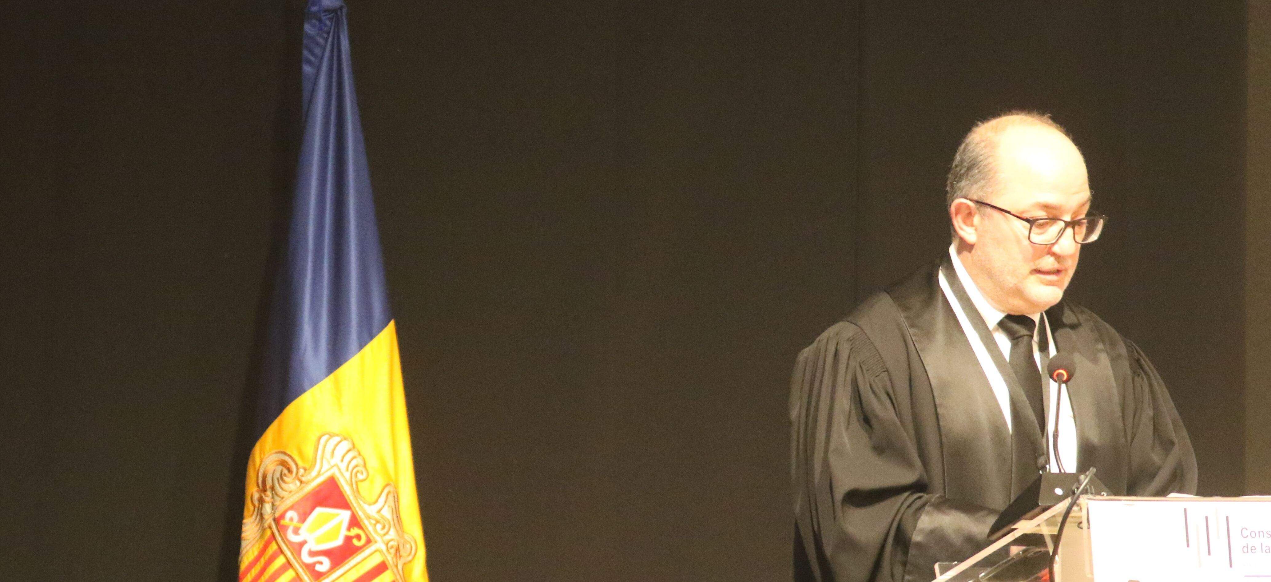 Alfons Alberca durant l'acte d'obertura de l'últim any judicial que va tenir, fins ara, acte públic.